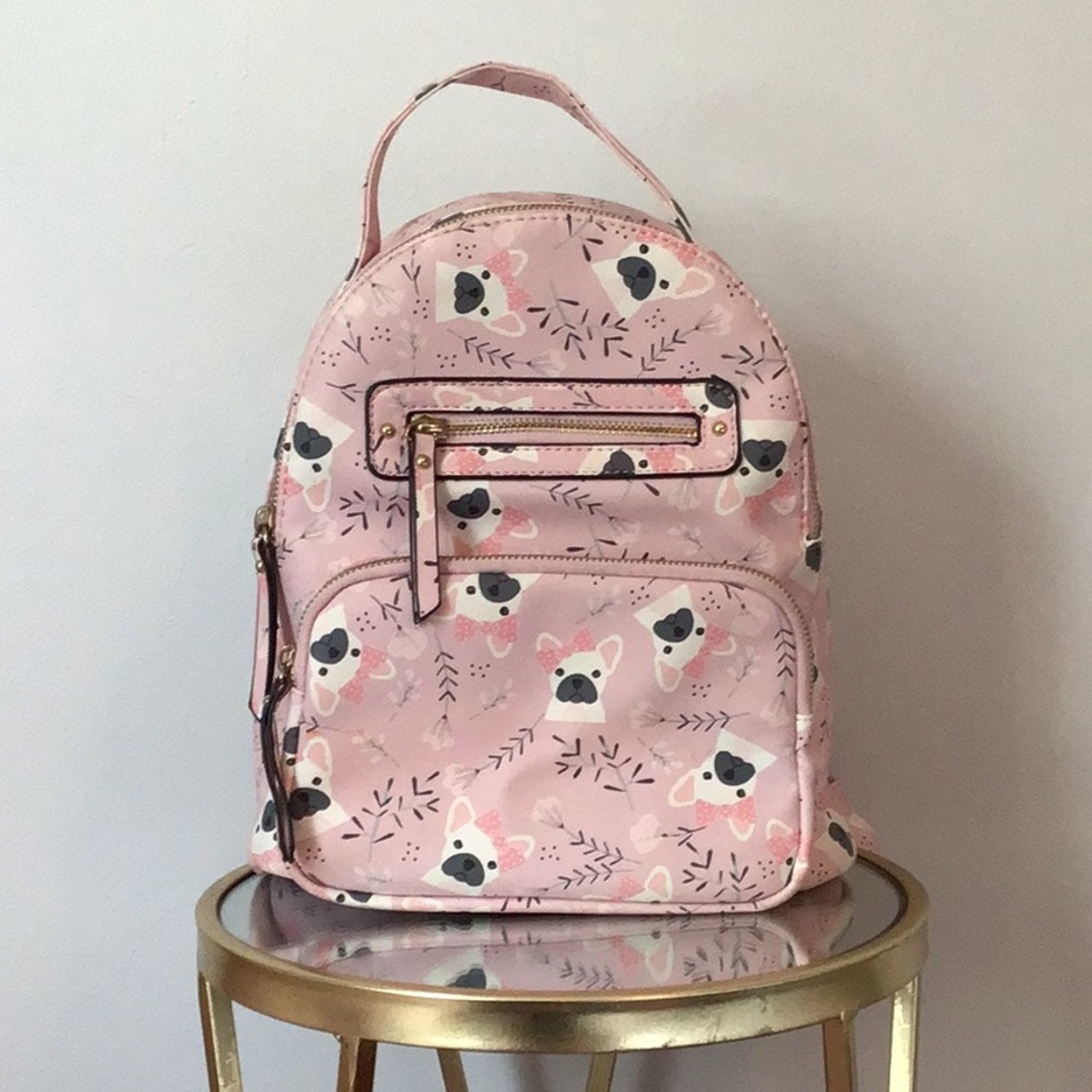 Pink Pug Print Backpack